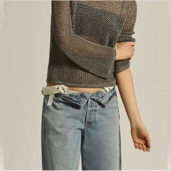 Anthropologie Metallic Open-Stitch crochet Sweater NWT. Medium - Picture 2 of 9